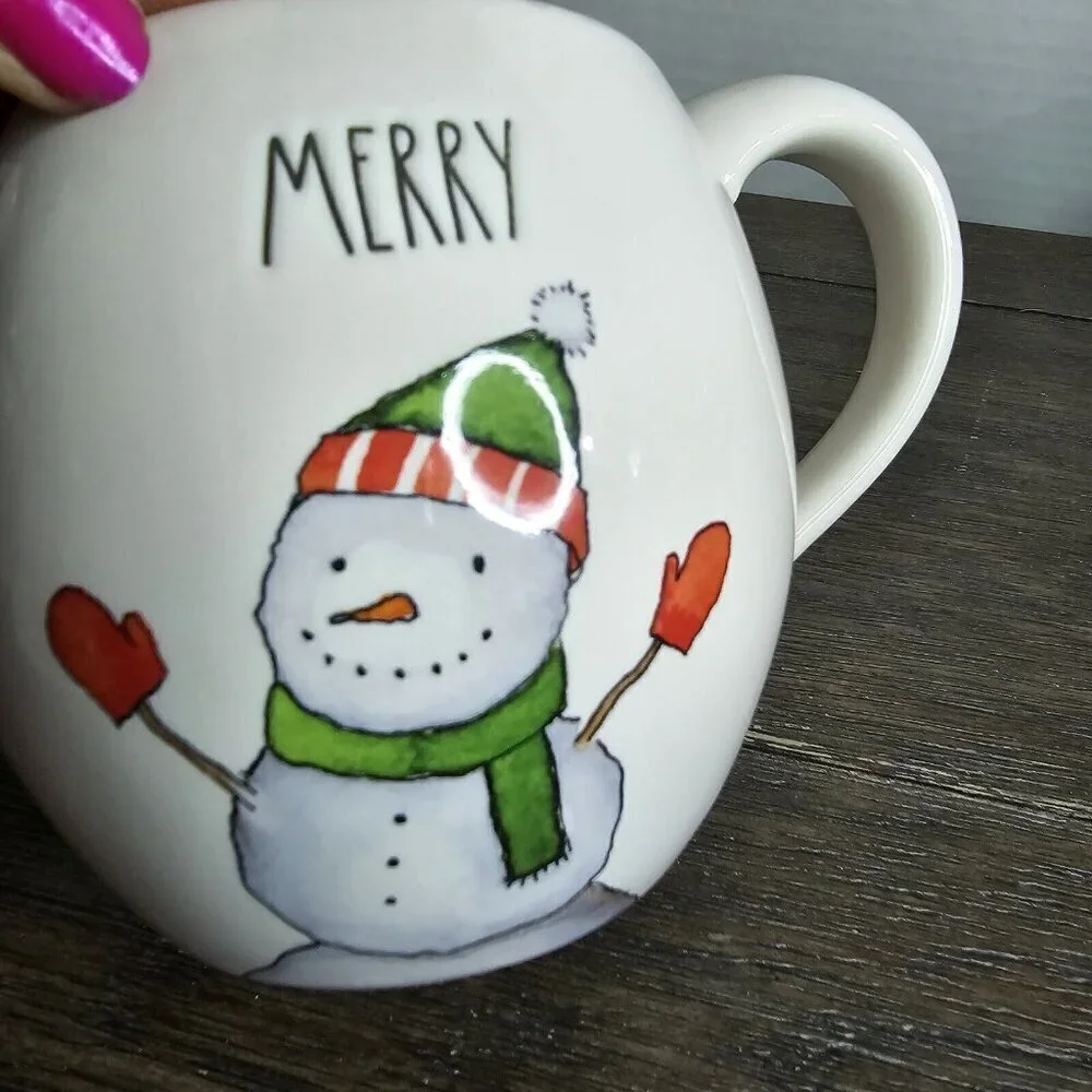 NWT Rae Dunn Artisan Merry Snowman Christmas Mug 2021 HTF Magenta Farmhouse